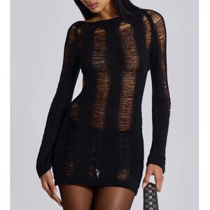 Jaded London black Umbra shredded dress